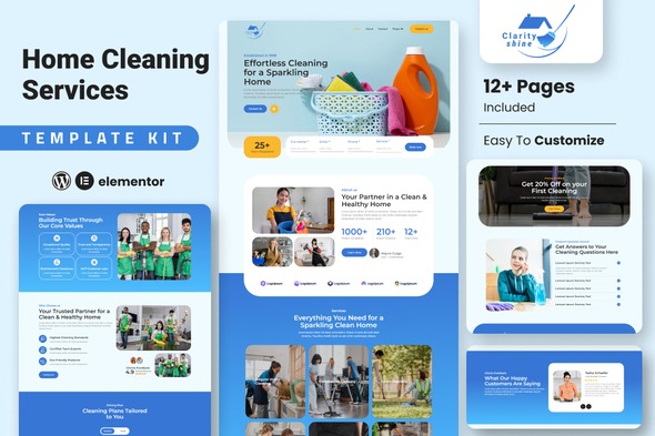ClarityShine 1.0 – Cleaning Service Company Elementor Template Kit