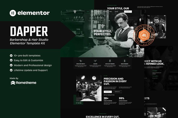 Dapper 1.0 – Barbershop & Hair Studio Elementor Template Kit