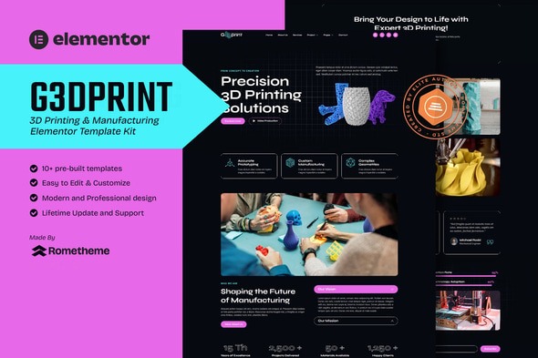 G3DPrint 1.0 – 3D Printing & Manufacturing Elementor Template Kit