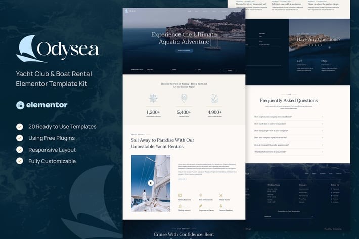 Odysea 1.0 – Yacht Club & Boat Rental Elementor Template Kit