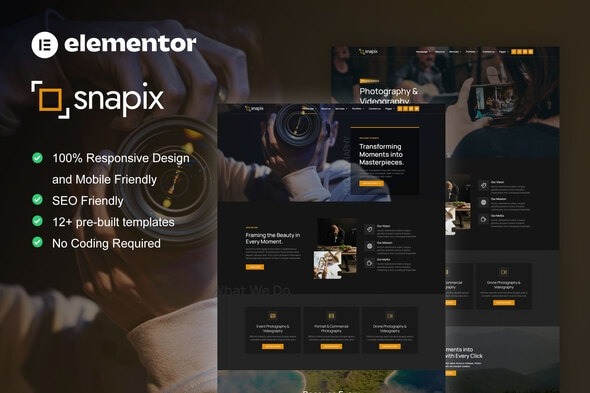 Snapix 1.0 – Photography & Videography Services Elementor Template Kit