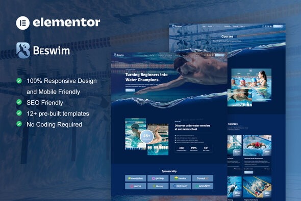 Beswim  – Swimming Courses & Training Elementor Pro Template Kits