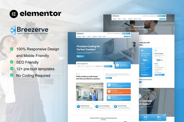Breezerve  – Air Conditioner & HVAC Repair Elementor Pro Template Kits