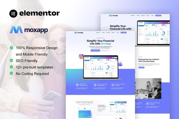 MoxApp  – Mobile App & Fintech Startup Elementor Pro Template Kit