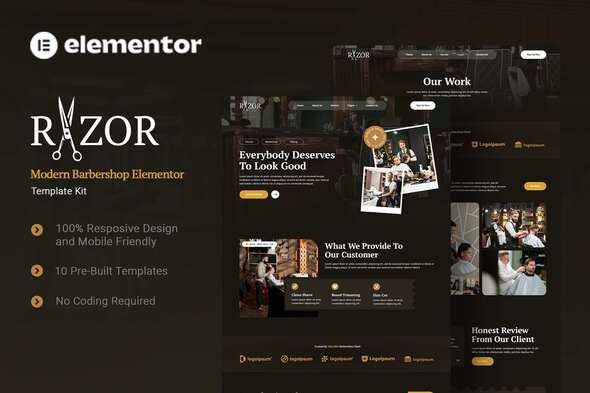 Razor  – Modern Barbershop Elementor Template Kit