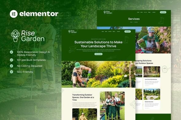 Risegarden  – Landscape & Gardening Service Elementor Template Kit