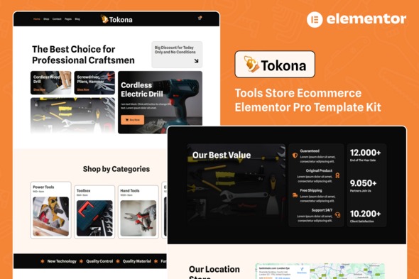 Tokona 1.0 – Tools Store Ecommerce Elementor Pro Template Kit