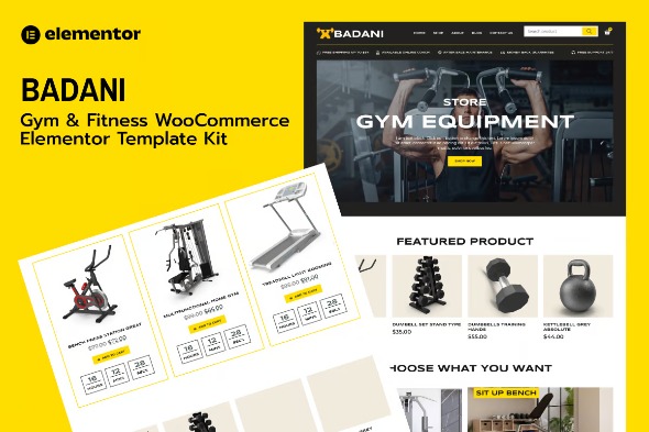 Badani  – Gym Fitness Equipment Shop & Store WooCommerce Elementor Pro Template Kit