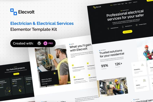 Elecvolt  – Electrician & Electrical Services Elementor Template Kits