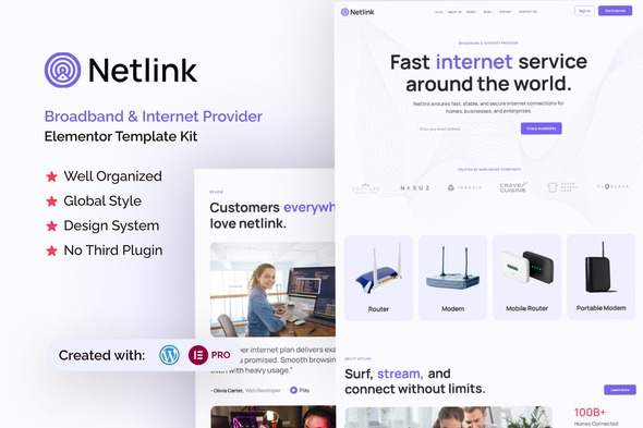 Netlink 1.0 – Broadband & Internet Provider Elementor Template Kit