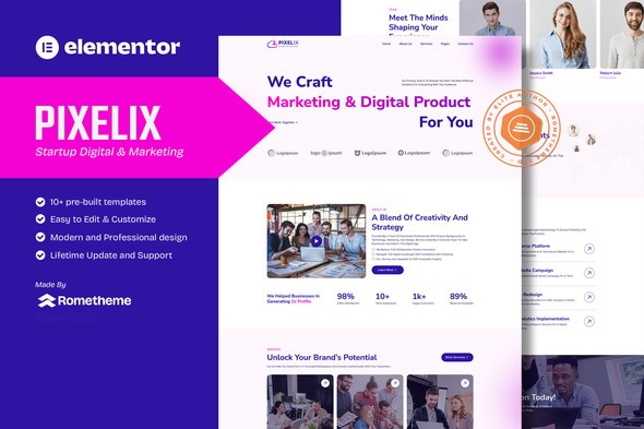 Pixelix 1.0 – Startup Digital Agency Elementor Template Kit