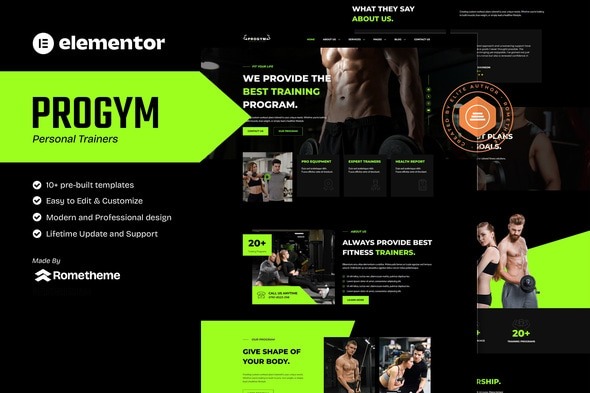 Progym  – Personal Trainers & Fitness Elementor Template Kits