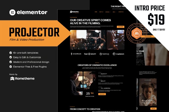 Projector  – Film & Video Production Elementor Template Kits
