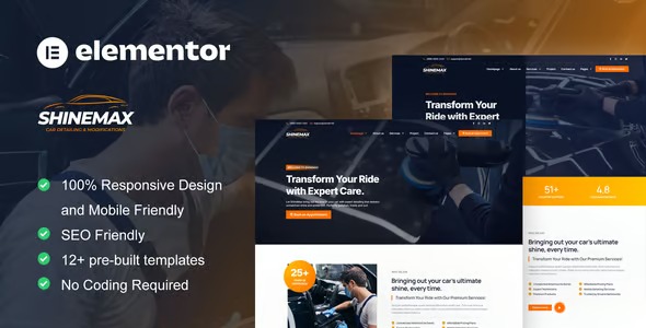 ShineMax 1.0 – Car Detailing & Repair Services Elementor Pro Template Kit