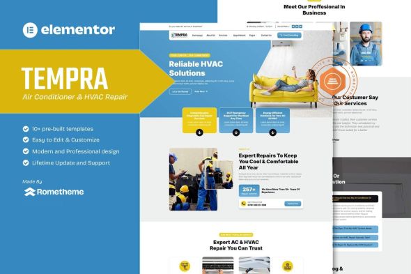 Tempra  – Air Conditioner & HVAC Repair Elementor Template Kits
