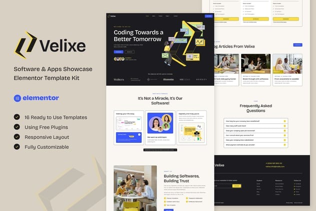 Velixe 1.0 – Software & Apps Showcase Elementor Template Kit