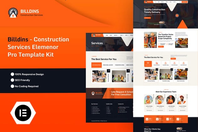 Billdins 1.0 – Construction Services Elemenor Pro Template Kit