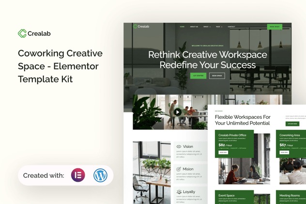 Crealab 1.0 – Coworking Creative Space Elementor Template Kit