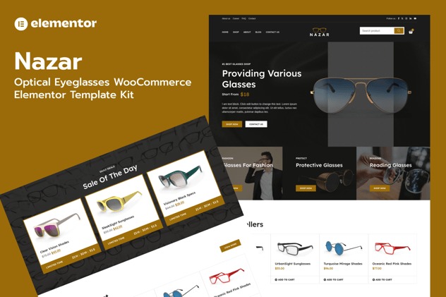 Nazar 1.0 – Optical Eyewear WooCommerce Store Elementor Pro Template Kit