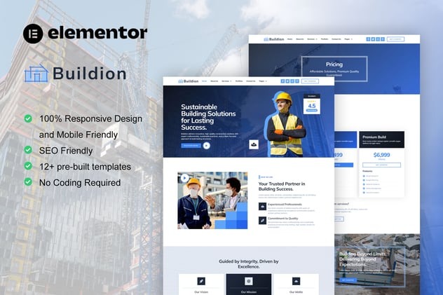 Buildion 1.0 – Construction & Building Service Elementor Pro Template Kit