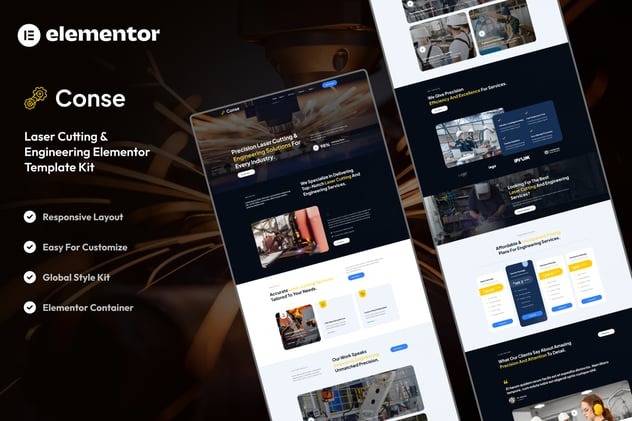 Conse 1.0 – Industrial & Laser Cutting Services Elementor Template Kit