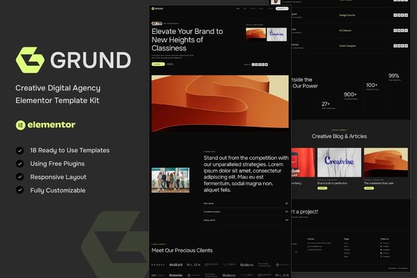 Grund 1.0 – Creative Digital Agency Elementor Template Kit