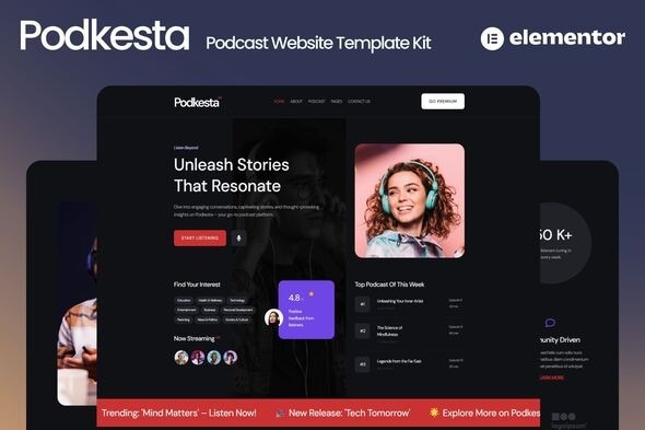 Podkesta 1.0 – Dark Theme Podcast Elementor Template Kit