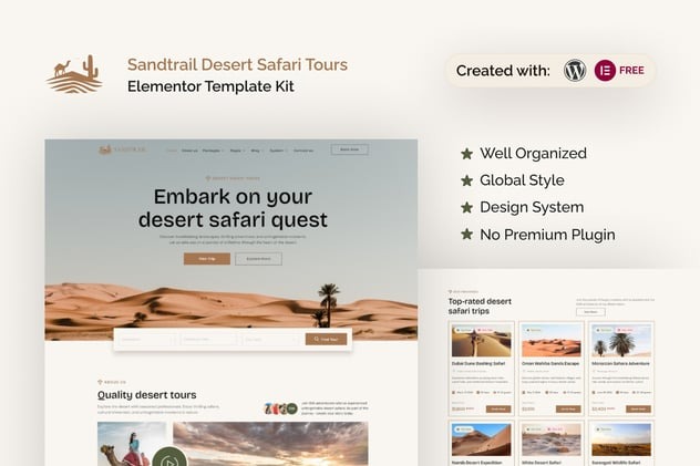 Sandtrail 1.0 – Desert Safari Tours Elementor Template Kit