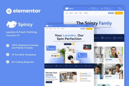 Spinzy - Laundry & Fresh Clothing Elementor Template Kits