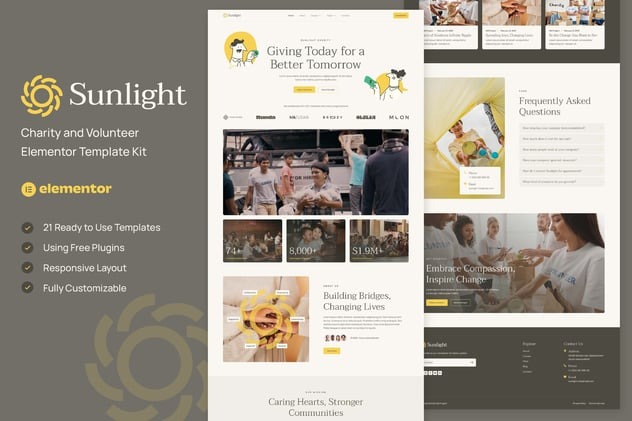 Sunlight 1.0 – Charity and Volunteer Elementor Template Kit