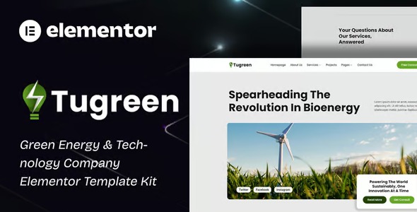 Tugreen 1.0 – Green Energy & Technology Company Elementor Template Kit