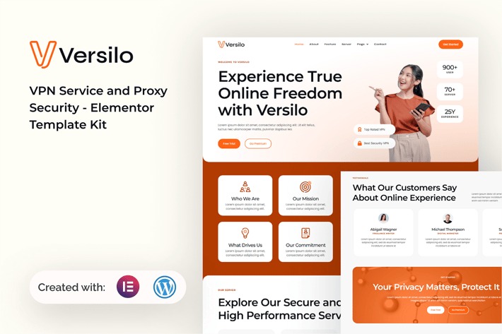 Versilo 1.0 – VPN Service & Proxy Security Elementor Template Kit