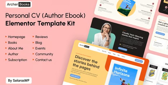 ArcherBooks  – Author & eBook Resume Elementor Pro Template Kit