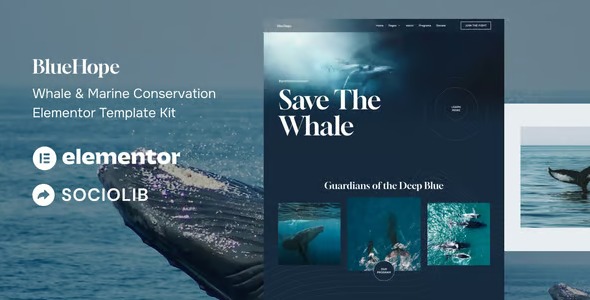 BlueHope 1.0 – Whale & Marine Conservation Elementor Template Kit