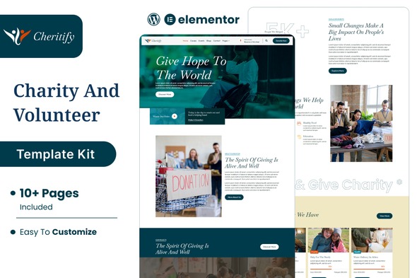 Charitify 1.0 – Nonprofit Charity & Donation Elementor Template Kit