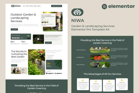 Niwa 1.0 – Garden & Landscaping Services Elementor Pro Template Kit