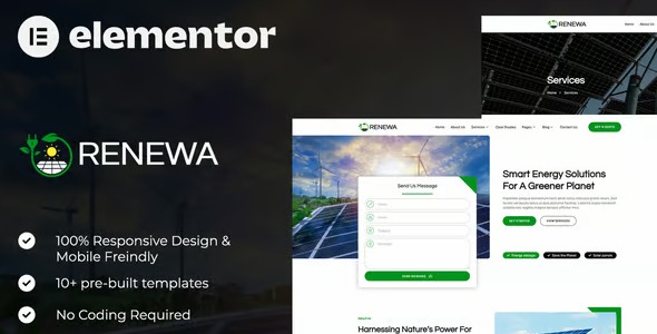 Renewa 1.0 – Solar & Green Renewable Energy Elementor Template Kit