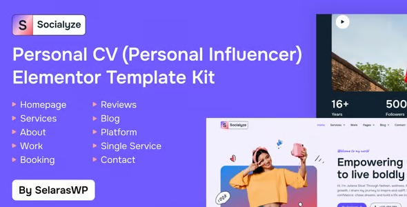Socialyze 1.0 – Personal CV Elementor Pro Template Kit