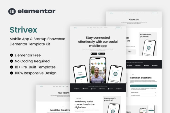 Strivex 1.0.0 – Mobile App & Startup Showcase Elementor Template Kit