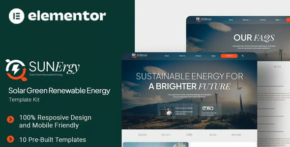 Sunergy  – Solar Green Renewable Energy Elementor Template Kit