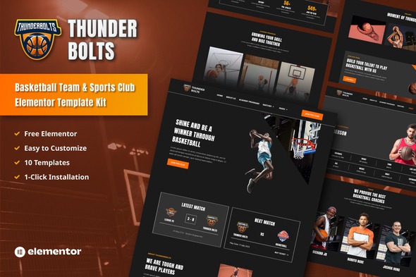 Thunderbolts 1.0 – Basketball Team & Sports Club Elementor Template Kit