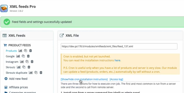 XML Feeds Pro module 3.14.2 [v1.6-v1.7-v8x] – Prestashop