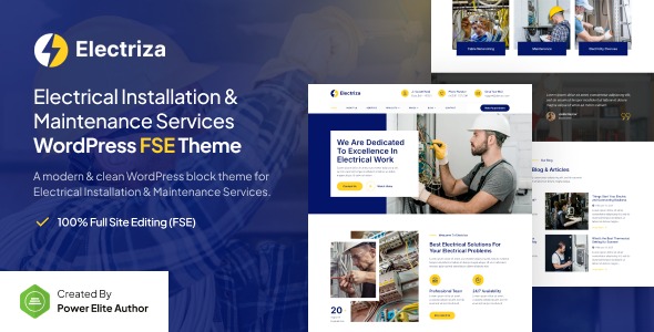 Electriza 1.0.1 – Electrical Installation & Maintenance Services FSE WordPress Theme
