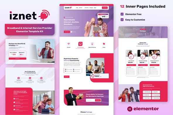 iZnet  – Broadband & Internet Service Provider Elementor Template Kit