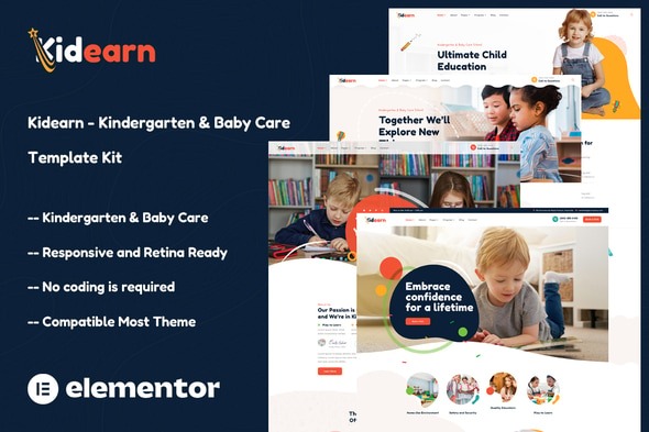 Kidearn  – Kindergarten & Baby Care Elementor Template Kit