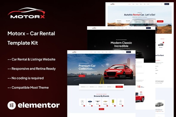 Motorx  – Car Rental Elementor Template Kit