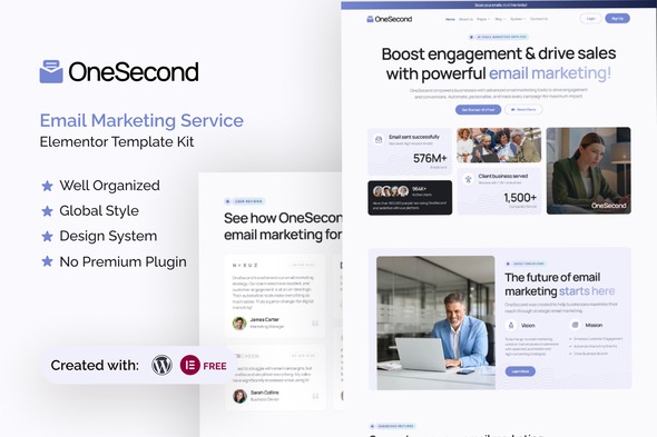 OneSecond 1.0 – Email Marketing Service Elementor Template Kit
