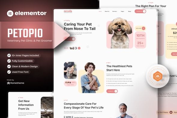 Petopio  – Pet Grooming & Vetenary Elementor Template Kit