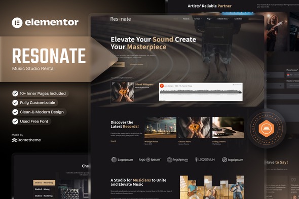 Resonate 1.0 – Music Studio Production Elementor Template Kit