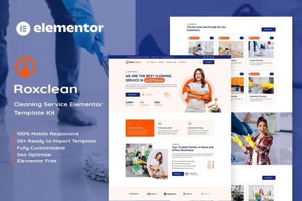 RoxClean 1.0 – Cleaning Services Elementor Template Kit